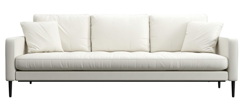 A three-seat white sofa with simple, clean lines