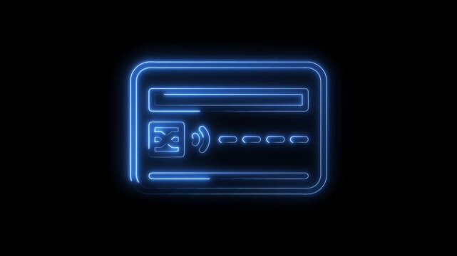 Digital payment concept credit card outline glowing blue animation on black background