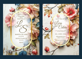 Wedding invitation with beautiful and elegant floral templates