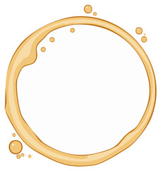 Obraz premium Coffee ring stain with droplets, vector illustration of beverage spill mark, circular splash of brown liquid on a surface