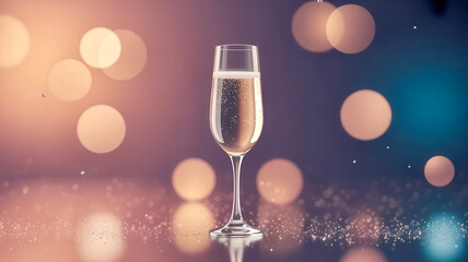 Celebratory glass of sparkling drink with festive bokeh lights in the background during a joyful occasion