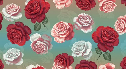 Elegant rose floral pattern red and pink blooms on gradient background