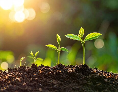 Stages of a plant's growth, emerging from dark soil into sunlight