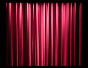 Vertical, crimson fabric hangs, folded, against a stark black backdrop