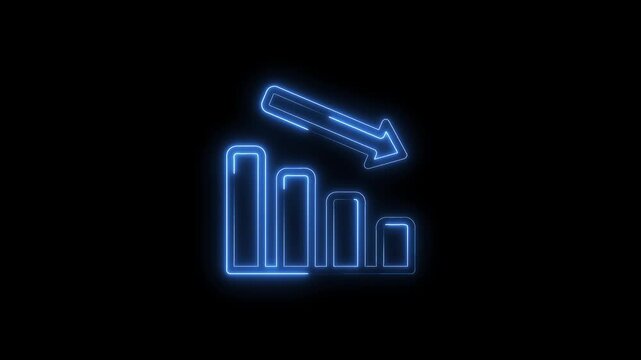 Animated blue neon graph icon with downward arrow on black background demonstrating business loss