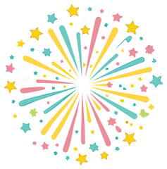 Bright Celebration Fireworks with Colorful Stars and Shooting Rays