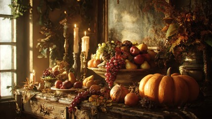 Abundant Harvest - A Thanksgiving Feast Still Life.