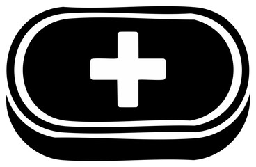Obraz premium Doodle style plus sign icon in a black rounded pill shape with white outline