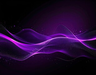 Purple, glowing digital waves undulate against a black background, with sparkling details