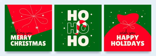 Set of Christmas cards. Merry Christmas. Vector illustration.