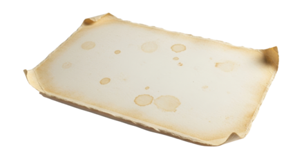 Old stained paper sheet with curled edges isolated PNG with Transparent Background