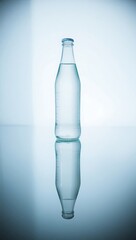 Generative AI a clear glass bottle of water reflected on a surface.