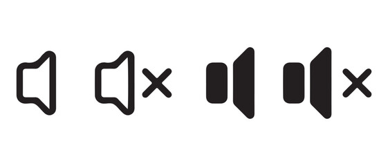 Mute notification icon set. isolated on white background for user interface design.