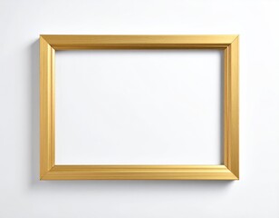 A gold rectangular picture frame casts a subtle shadow on a blank white surface