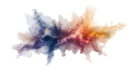 Colorful cosmic cloud watercolor painting isolated PNG with Transparent Background