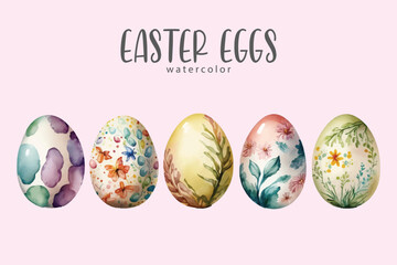 Easter eggs set collection watercolor vector on isolated background. Perfect for holiday design, spring decorations, festive greeting cards, DIY crafts, and seasonal creative projects.