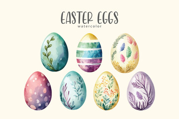 Easter eggs set collection watercolor vector on isolated background. Perfect for holiday design, spring decorations, festive greeting cards, DIY crafts, and seasonal creative projects.