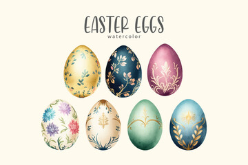 Easter eggs set collection watercolor vector on isolated background. Perfect for holiday design, spring decorations, festive greeting cards, DIY crafts, and seasonal creative projects.