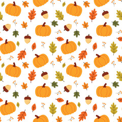 autumn seamless pattern colorful background with pumpkins and leaf