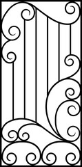 Wrought iron fence with classic scrollwork. Ornate metalwork design. Abstract geometric patterns seamless.