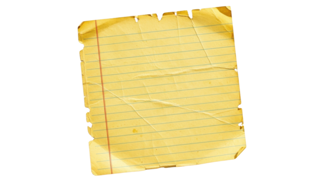 Aged lined paper with torn edges isolated PNG with Transparent Background