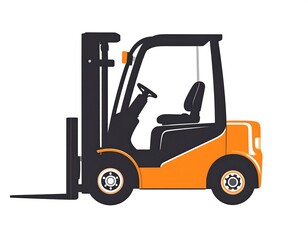 Side view of an orange forklift