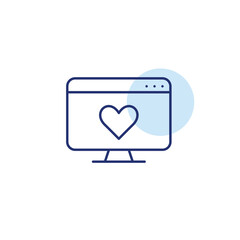 Fototapeta premium Computer monitor with heart symbol. Customer care online, user support. Pixel perfect, editable stroke vector icon
