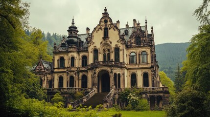 Obraz premium Enchanted Castle in the Misty Mountains