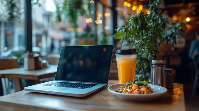 Laptop and Lunch at a Cafe