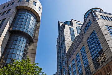 Contemporary corporate architecture with curved glass facades