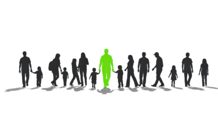 Green silhouette stands out in a crowd of people isolated PNG with Transparent Background