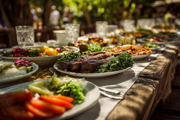 Fototapeta premium Traditional food on table outdoor
