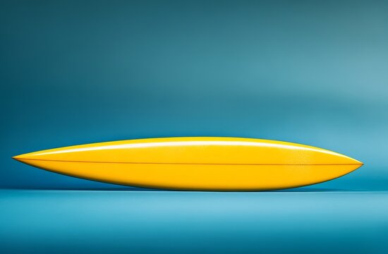 Yellow surfboard against teal backdrop