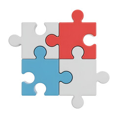 Four Interlocking Puzzle Pieces in Red White and Blue eqnqo 0040