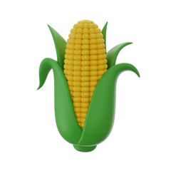 Obraz premium Stylized 3D render of a ripe yellow corn cob with green husks maize grain