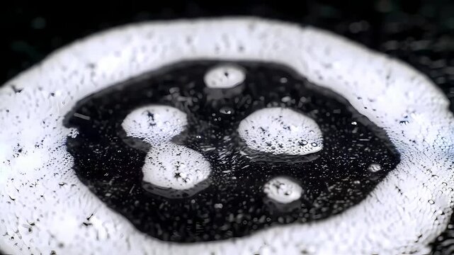 Viscous Liquid Pouring and Bubbling on Textured Surface Macro Shot.
