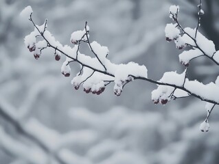 Obraz premium Snowy branch with red berries