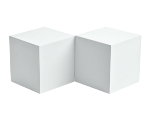 Two white connected cubes with a right angle, isolated on a black background
