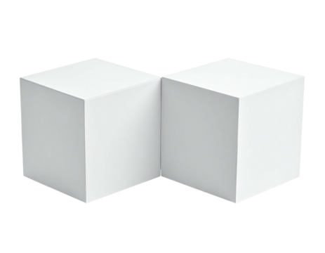 Two white connected cubes with a right angle, isolated on a black background