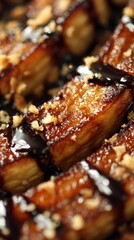 Delicious Caramelized Plantains with Chocolate and Nuts Close-Up.