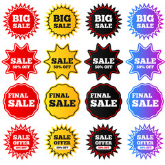 Vector labels for discounts and sales. Labels, stickers with text, and sale tags. Promo tag concept. Element for your design.