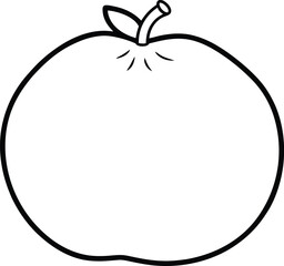 Simple Black and White Line Drawing of a Fresh Apple with Stem and Leaf