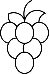 Simple Black and White Outline of a Bunch of Grapes with Leaves