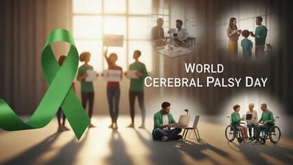 World Cerebral Palsy Day: Green Ribbon Awareness and Support for People with Disabilities - Powered by Adobe
