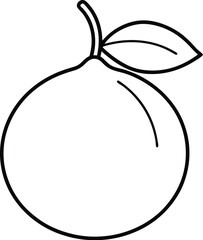 Simple Line Art Illustration of a Fresh Orange with a Leaf and Stem