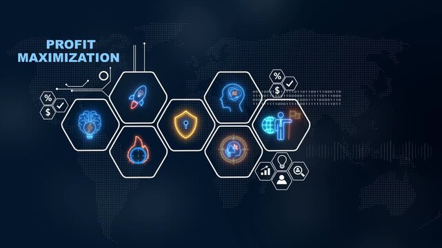 Futuristic animation of global financial profit maximization with data visualization element, Internet infrastructure concept map Abstract technology background in blue color .