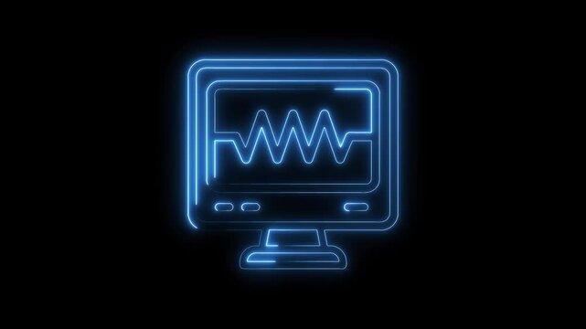 Neon heart rate monitor medical display on a black background animation