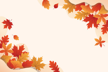 Autumn Leaf Season Background. October foliage wave frame. Thanksgiving day card. Fall maple composition. Oak leaves decor september poster. Orange plant.