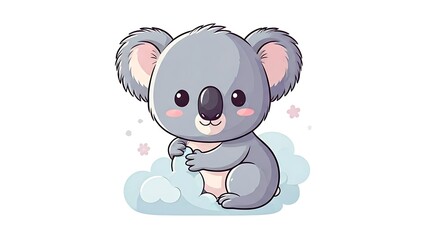 Adorable cartoon koala cuddles on soft clouds, bringing sweet dreams and playful joy to any design project
