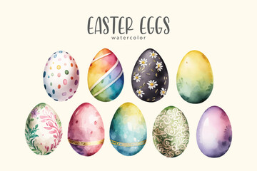 Easter eggs set collection watercolor vector on isolated background. Perfect for holiday design, spring decorations, festive greeting cards, DIY crafts, and seasonal creative projects